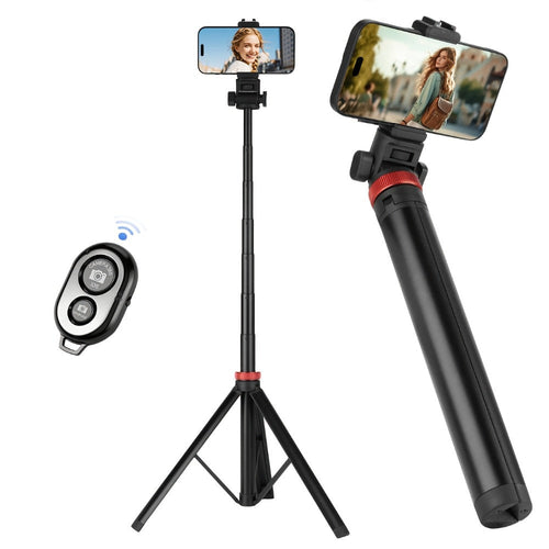 Trépied extra-haut 83 po pour téléphone, rétractable, avec télécommande sans fil