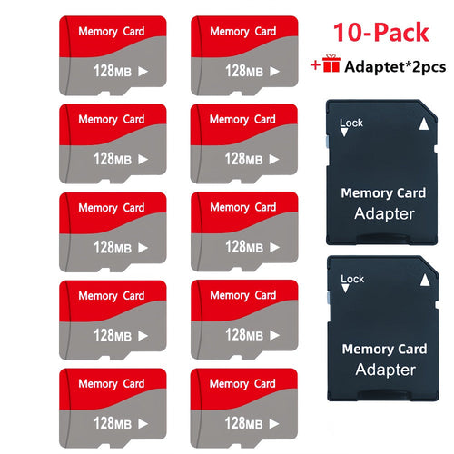 Lot de 10 cartes microSD 128 Mo, 256 Mo ou 512 Mo avec 2 adaptateurs SD