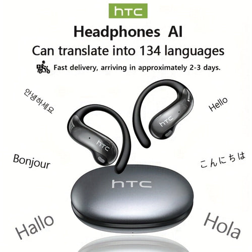 Open-Ear AI Translation Earbuds with Ear Hooks and Oval Case, 134 Languages