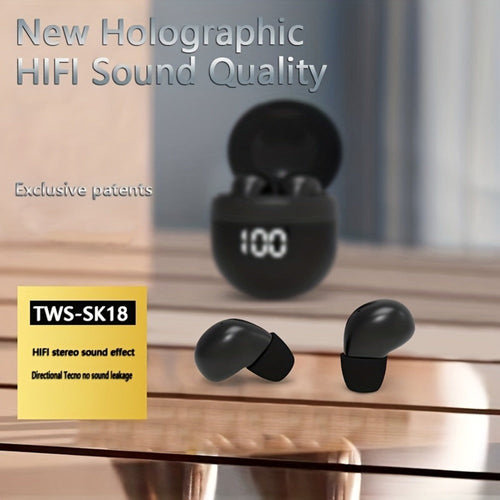 Ultra-Small True Wireless Earbuds, Bluetooth 5.3, Digital Display Case, Khaki
