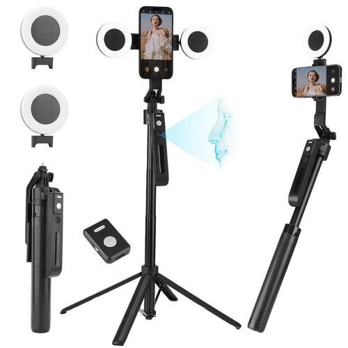 Perche à égoportrait trépied à suivi 70 po avec lumière ronde, base au sol et télécommande