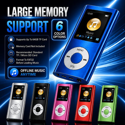 Lecteur MP3 en alliage d'aluminium, écran ACL 1,8 po, carte jusqu'à 64 Go, rouge ou noir