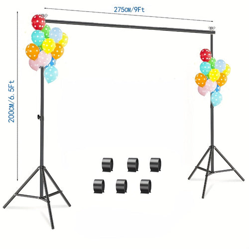 9 x 6.5 ft Adjustable Backdrop Stand with Tripods, Interlocking Crossbars and Clips