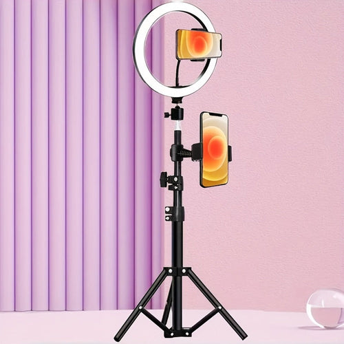 Anneau lumineux DEL RGB 10 po sur pied réglable avec support de téléphone, USB