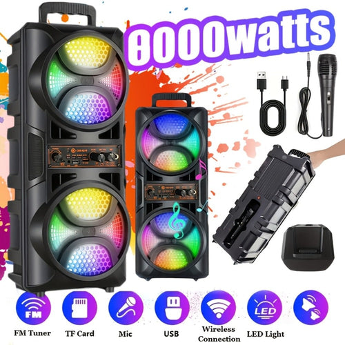 Haut-parleur karaoké portatif 8000 W avec caisson de basses et micro, Bluetooth sans fil