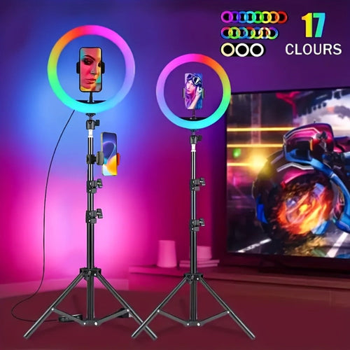 Anneau lumineux RGB de bureau avec support de téléphone, rotule 360° et trépied de table