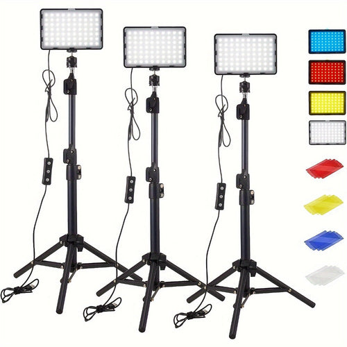 Ensemble de 3 panneaux vidéo DEL 5600K à intensité réglable, avec trépieds et filtres