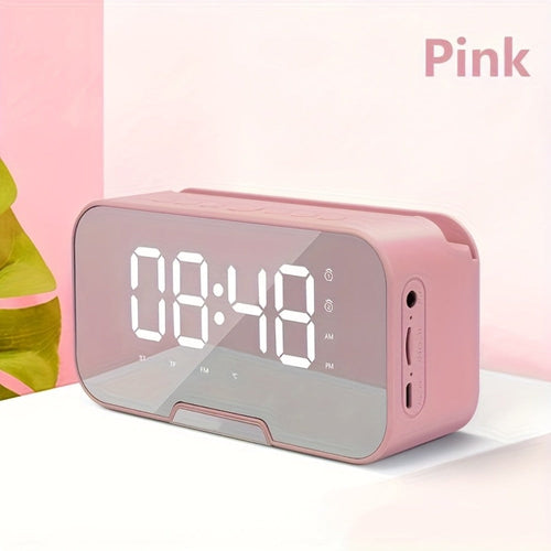 Haut-parleur Bluetooth à écran DEL miroir avec micro sans fil, radio FM et réveil