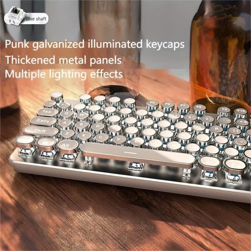 Clavier mécanique filaire USB 104 touches, touches rondes rétro, rétroéclairage et molette
