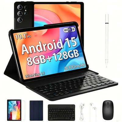 2-in-1 Android 15 Tablet with Keyboard, 10.1 in, 8GB RAM, 128GB, 8000mAh