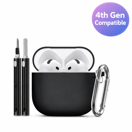 Étui en silicone avec stylo de nettoyage et porte-clés — pour AirPods 4 (4e génération)