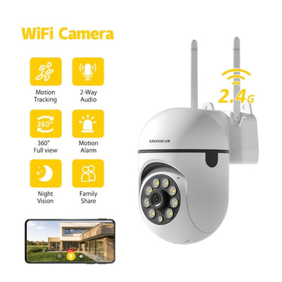 Caméra de sécurité PTZ 1080P rotative 360°, vision de nuit couleur, audio et projecteur