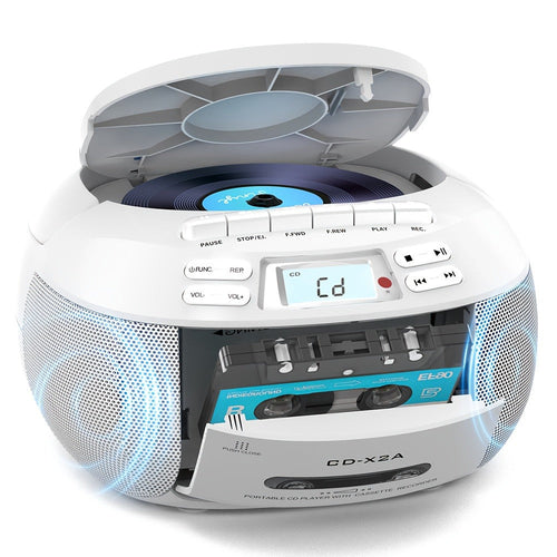 Chaîne portative lecteur CD et cassette, radio AM/FM, télécommande, écran ACL, AUX et USB