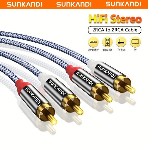 Câble audio stéréo 2 RCA vers 2 RCA plaqué or, 50 cm à 5 m