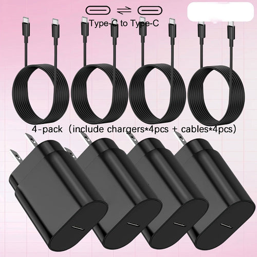 Lot de 4 chargeurs muraux USB-C avec câbles USB-C de 4 pi, recharge rapide