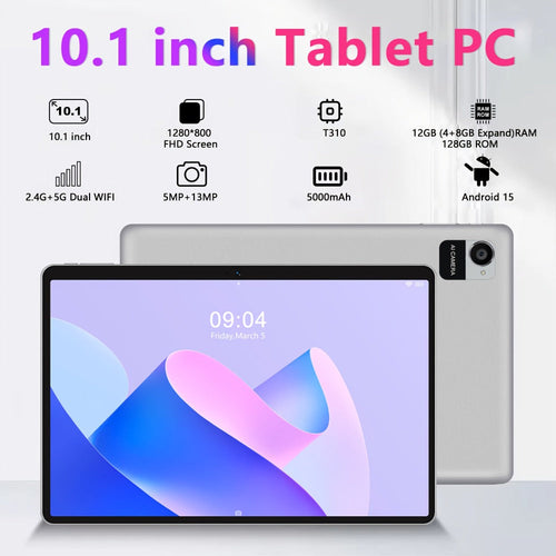 Tablette 2 en 1 de 10,1 po Android 15, clavier, souris, étui et stylet, 12 Go/128 Go