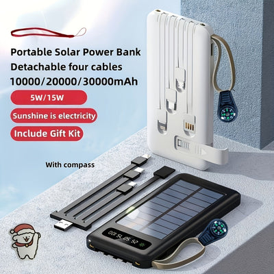 Batterie externe solaire 10 000 à 30 000 mAh avec câbles intégrés et affichage numérique