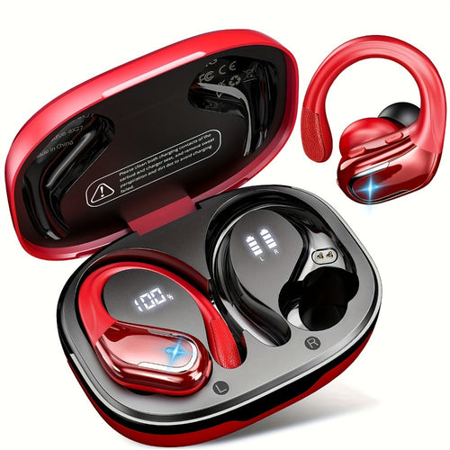 Sport Earhook Wireless Earbuds with Dual LED Display and Built-In Mic