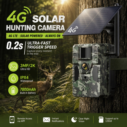 4G Cellular Trail Camera 2K, No WiFi Needed, Remote App Viewing