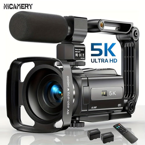 Caméra vlog 5K 30 i/s 48 MP Wi-Fi, zoom numérique 16x et vision nocturne IR