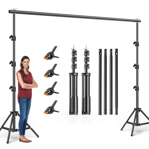 Heavy-Duty 10 x 10 ft Backdrop Stand Kit with 2 Stands, 4 Crossbars, 4 Clamps and Bag