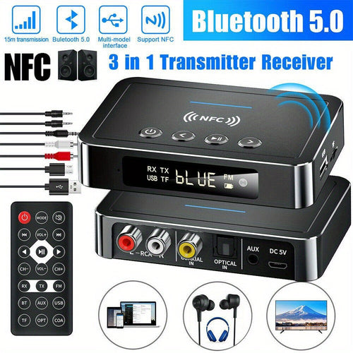 Adaptateur audio Bluetooth 2 en 1 émetteur/récepteur, AUX 3,5 mm, NFC, sortie RCA