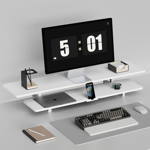 Dual Monitor Stand Riser, Gaming Style, Adjustable Height, Storage and Cable Management