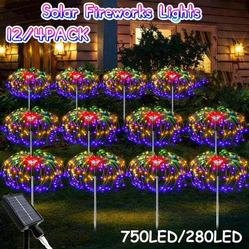 Solar Firework Garden Stake Lights, 8 Modes, 4 or 12-Pack