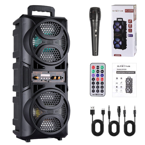Haut-parleur sono portatif karaoké RVB, double woofer, batterie 1800 mAh, micro filaire