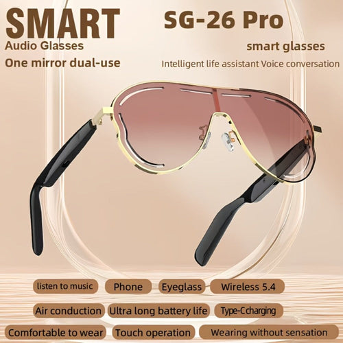 Lunettes audio intelligentes stéréo, commande tactile, réduction du bruit, USB-C, rose