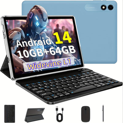 10-Inch FHD Android 14 Tablet, Octa-Core, 64GB, Dual-Band WiFi, Keyboard and Mouse