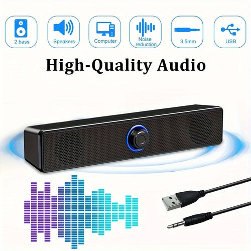 Barre de haut-parleurs USB pour ordinateur, effet 4D, DEL bleue et volume indépendant