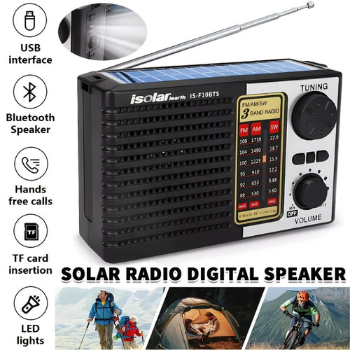 Radio portative solaire AM/FM/OC avec écran DEL, lecture MP3, USB et enregistrement
