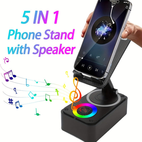 Support de téléphone et tablette avec haut-parleur Bluetooth 5 en 1, rotation 360°