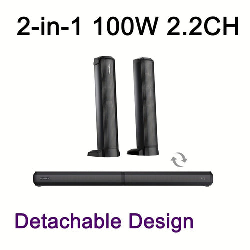 Barre de son avec caisson intégré, 2.2 canaux 100 W ou 5.0 canaux 180 W, Bluetooth 5.3