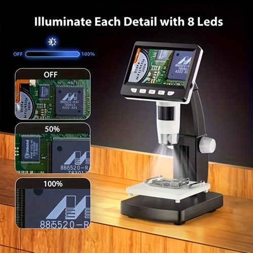 Microscope numérique compact, écran 4,3 po, 8 DEL réglables, pour monnaie et circuits