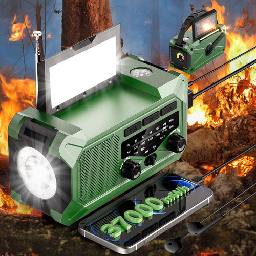 Radio d'urgence AM/FM 10000 mAh, panneau solaire, manivelle et lampe de lecture