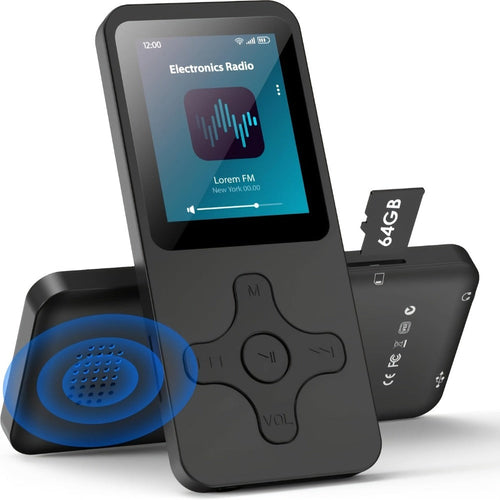 Lecteur MP3 Bluetooth 5.0 avec carte micro SD, haut-parleur, radio FM et enregistreur