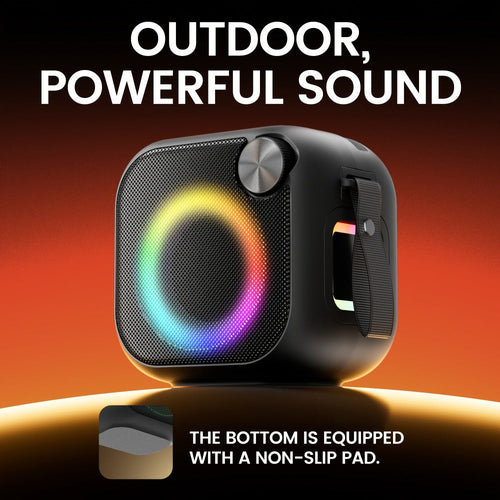 Haut-parleur Bluetooth compact 4 en 1, anneau RVB, dragonne, USB-C, TF, AUX et FM