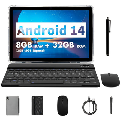 10.1-Inch Android 14 Tablet, A523 Octa-Core, 32GB, With or Without Keyboard and Mouse