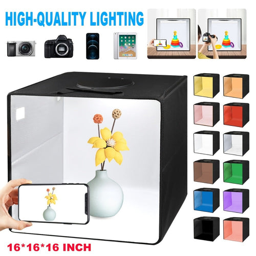 Boîte à lumière DEL pliable pour photo de produits avec 12 fonds de couleur