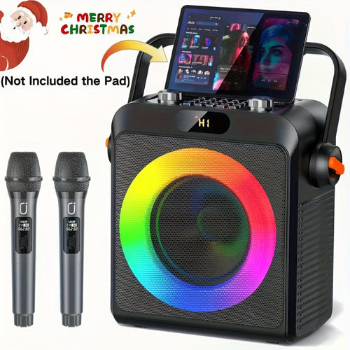 Machine karaoké Bluetooth portative avec 2 microphones et jeux de lumière RGB