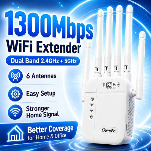 Amplificateur Wi-Fi bibande 1300 Mb/s 2,4 et 5 GHz à 6 antennes, branchement mural