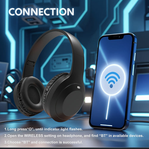Over-Ear Wireless Headphones Bluetooth 5.3, Futuristic Design, Built-In Mic