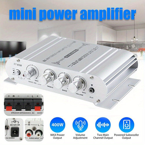 Amplificateur audio d'auto 400 W 2.1 canaux 12 V, boîtier en alliage d'aluminium