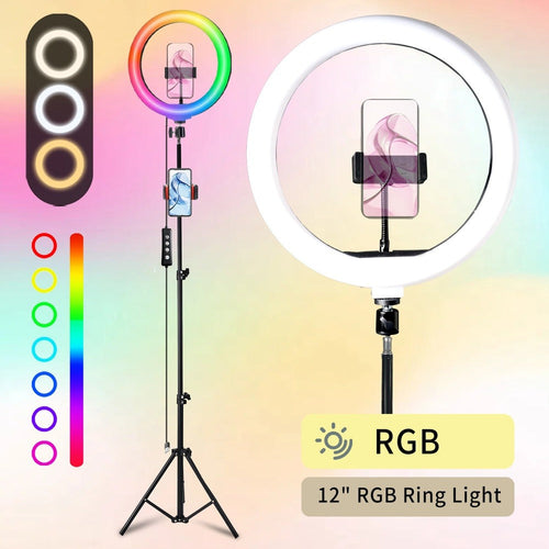 Anneau lumineux 10 ou 12 po, RGB ou classique, avec trépied sur pied de 43 ou 63 po