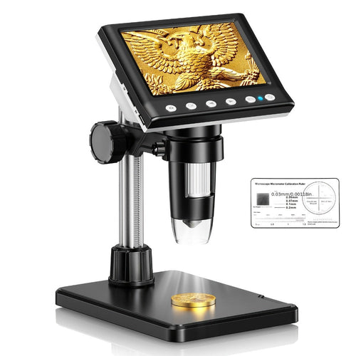 Microscope numérique pour pièces de monnaie, écran IPS 4,3 po, 8 DEL, carte 32 Go