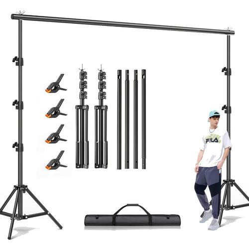 Heavy Duty 10 x 10 ft Backdrop Stand Kit - 2 Stands, 4 Crossbars, 4 Clamps & Bag