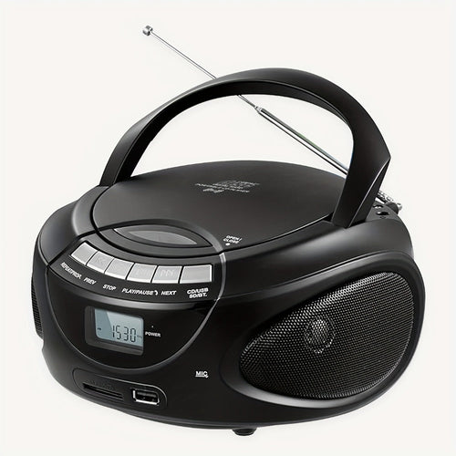 Lecteur CD portatif boombox, radio AM/FM, 2 haut-parleurs stéréo, AUX, USB, carte TF, MP3