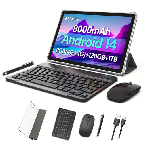 Android 14 Tablet, 10 or 11 in, 8GB Total RAM, 128GB, 8000mAh
